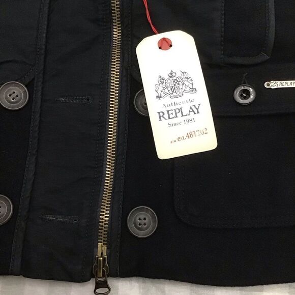 REPLAY jacket pea coat navy blue wool & cotton 50% wool 50% cotton pockets small - Picture 7 of 16